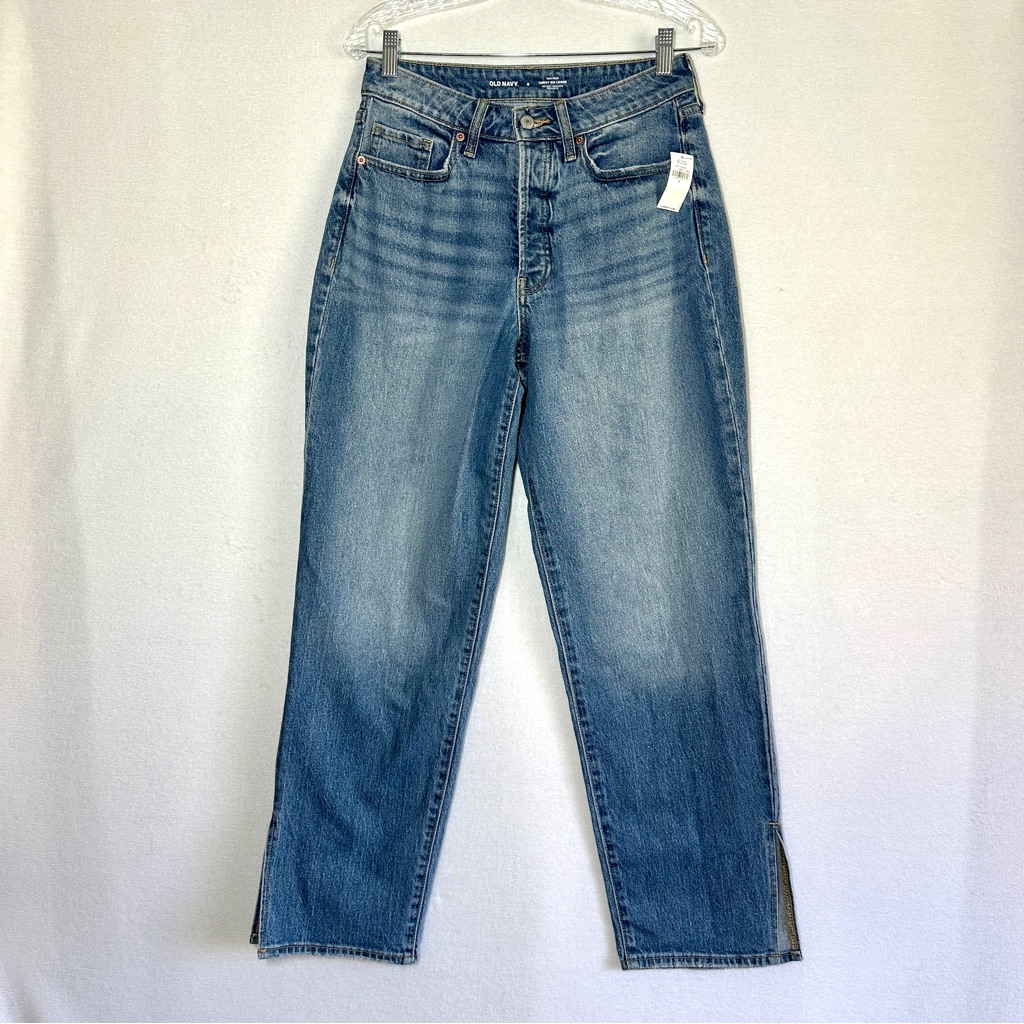 Old Navy High Rise Jeans Women's 8 Curvy Ig Loose Button Fly Split Seam Leg New